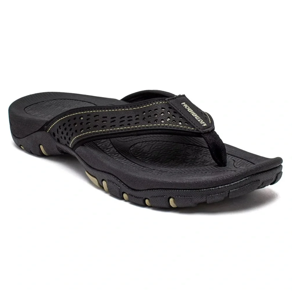 💥NWOT HOBIBEAR MEN FLIP FLOP THONG SANDAL INDOOR OUTDOOR ARCH SUPPORT BLACK SZ 8